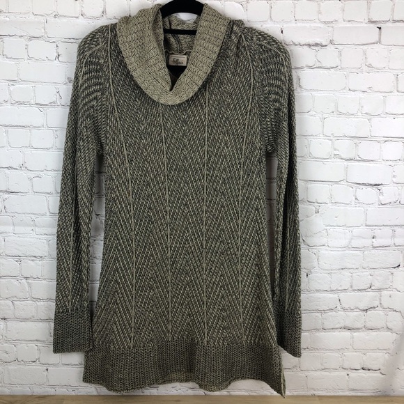 Effeci Cowl Neck Long Sl Sweater Tan & Brown Sz L - Picture 1 of 5